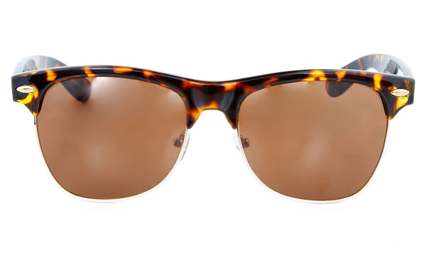 Polarized Browline Sunglasses Semi Rimless Dark Lens (Tortoise/Brown)