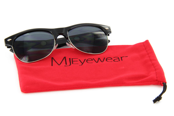 Polarized Browline Sunglasses Super Dark Lens Semi Rimless (Black/Gray/Black)
