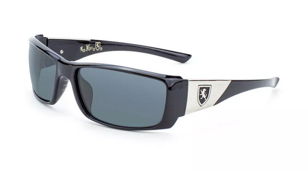 KHAN Sunglasses Mens Sports Wrap Around 63mm (Black/Silver)