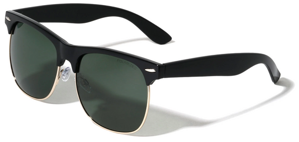 Polarized Browline Sunglasses Semi Rimless Dark Lens (Black/Gold/Green)