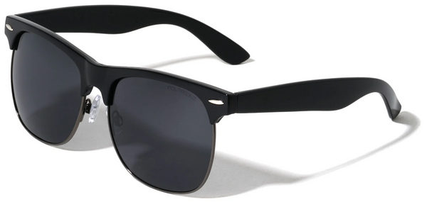 Polarized Browline Sunglasses Super Dark Lens Semi Rimless (Black/Gray/Black)