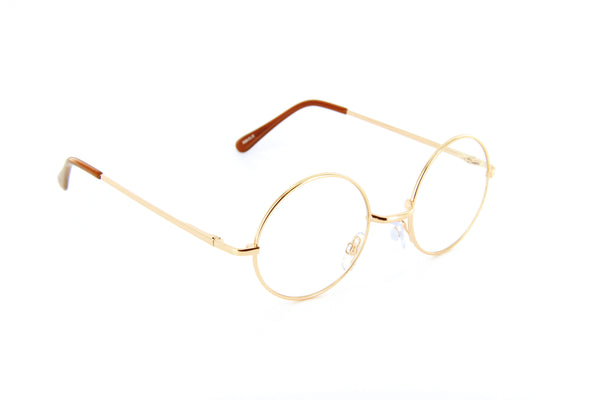 Round Glasses Small Circle Metal Frame Clear Lens 40mm (Gold)