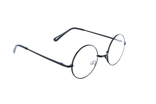 Round Glasses Small Circle Metal Frame Clear Lens 40mm (Black)