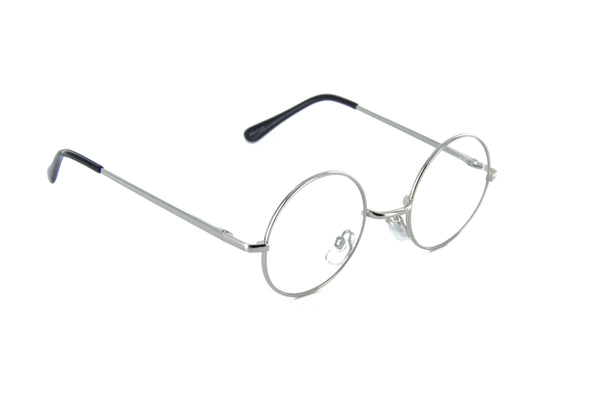 Round Glasses Small Circle Metal Frame Clear Lens 40mm (Silver)