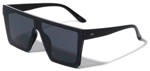 Flat Top Sunglasses Oversized Shield Frame UV400 (Black)