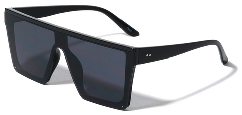 Flat Top Sunglasses Oversized Shield Frame UV400 (Black)