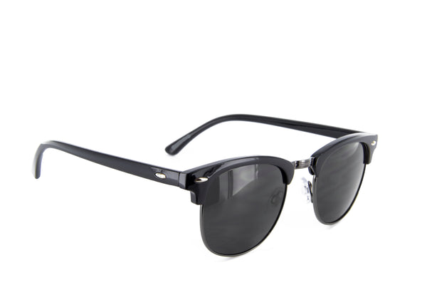 Retro Sunglasses Classic Semi Rimless Super Dark Lens (Black/Gunmetal/Black)