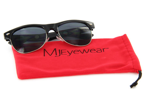 Polarized Sunglasses Super Dark Lens Retro Semi Rimless (Black/Silver/Black)