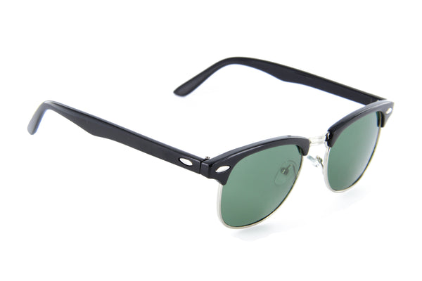 Retro Sunglasses Classic Semi Rimless Super Dark Lens (Black/Gold/Green)