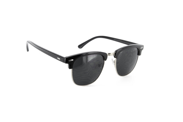 Retro Sunglasses Classic Semi Rimless Super Dark Lens (Black/Silver/Black)