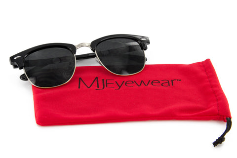 Retro Sunglasses Classic Semi Rimless Super Dark Lens (Black/Silver/Black)