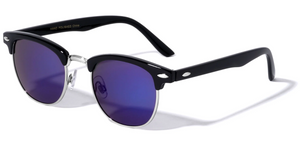 Browline Sunglasses Classic Semi Rimless Color Mirror Lens (Purple)