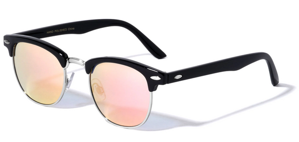 Browline Sunglasses Classic Semi Rimless Color Mirror Lens (Rose Gold)