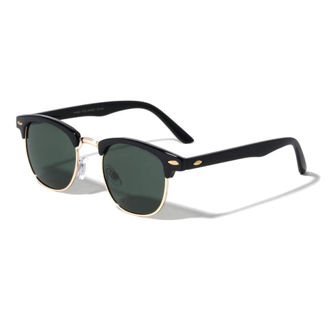 Polarized Sunglasses Classic Semi Rimless (Black/Gold/Green)