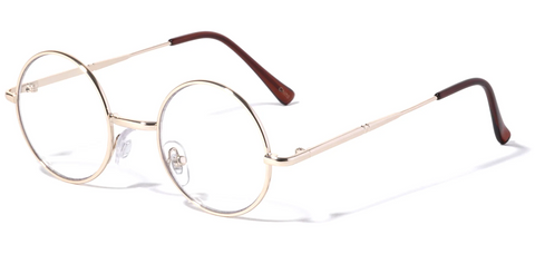 Round Glasses Small Circle Metal Frame Clear Lens 40mm (Gold)