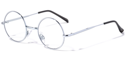 Round Glasses Small Circle Metal Frame Clear Lens 40mm (Silver)