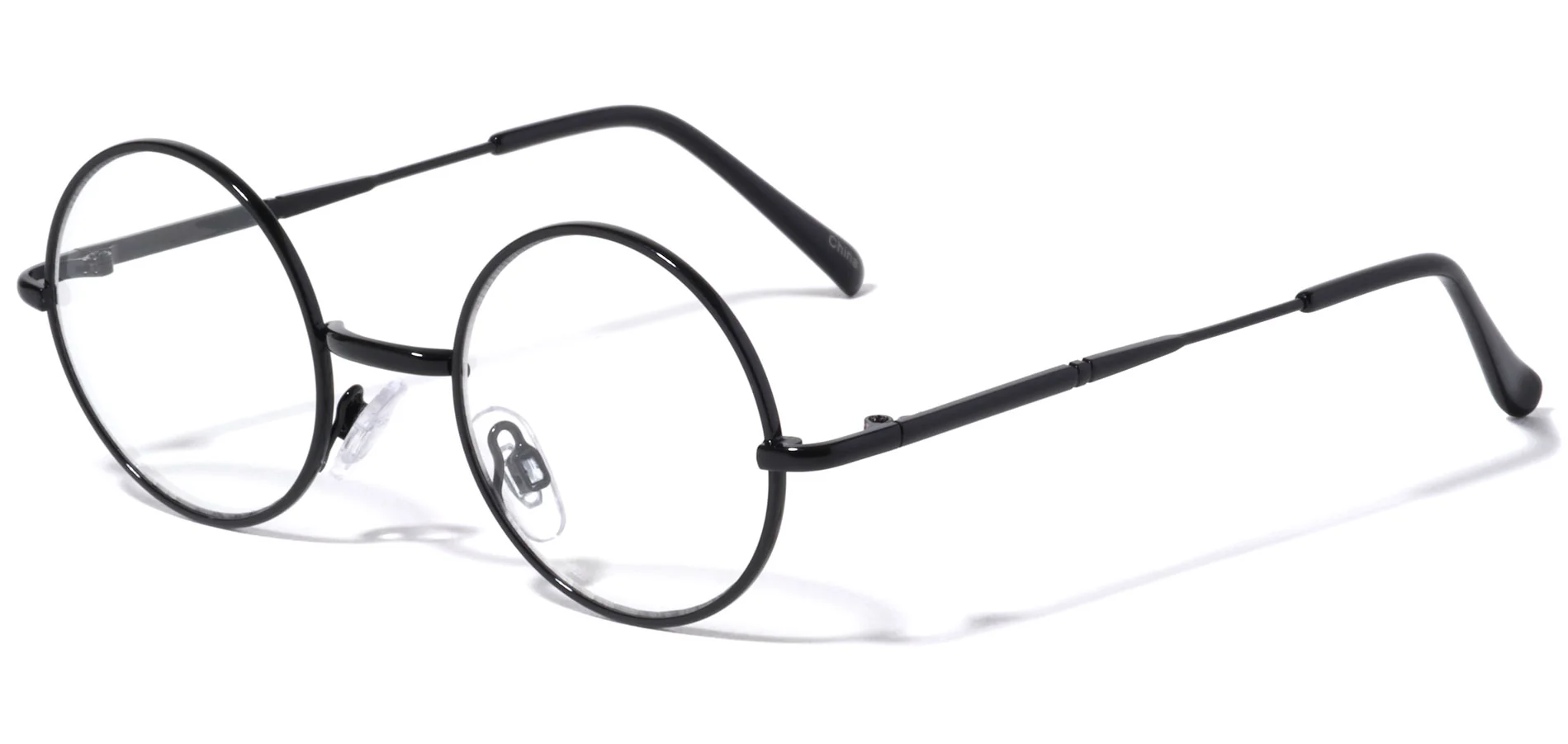 Round Glasses Small Circle Metal Frame Clear Lens 40mm (Black)
