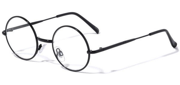 Round Glasses Small Circle Metal Frame Clear Lens 40mm (Black)