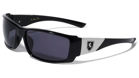 KHAN Sunglasses Mens Sports Wrap Around 63mm (Black/Silver)