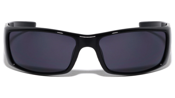 KHAN Sunglasses Mens Sports Wrap Around 63mm (Black/Black)