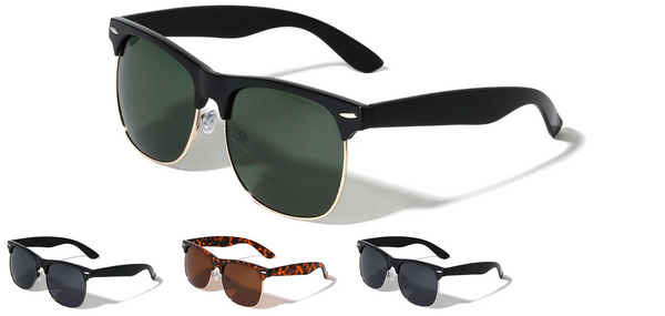 Polarized Sunglasses Super Dark Lens Retro Semi Rimless (Black/Silver/Black)