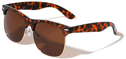 Polarized Sunglasses Retro Semi Rimless Super Dark Lens (Tortoise/Brown)