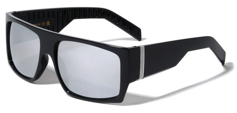 Flat Top Sunglasses OG Men Sports Wrap Around 58mm (Black/Mirror Lens)