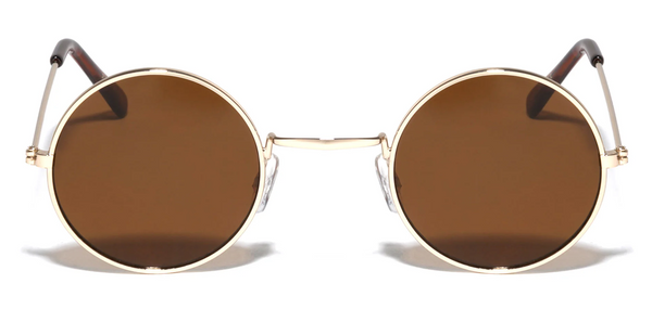 Round Sunglasses Wide Bridge Dark Lens 43mm (Gold)