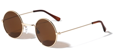 Round Sunglasses Wide Bridge Super Dark Lens 43mm (Gold)
