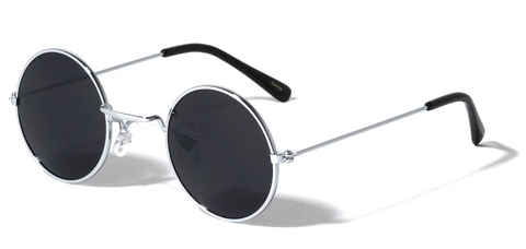 Round Sunglasses Wide Bridge Super Dark Lens 43mm (Silver)