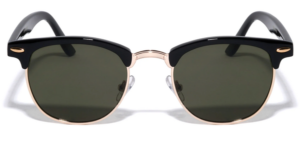 Retro Sunglasses Classic Semi Rimless Super Dark Lens (Black/Gold/Green)