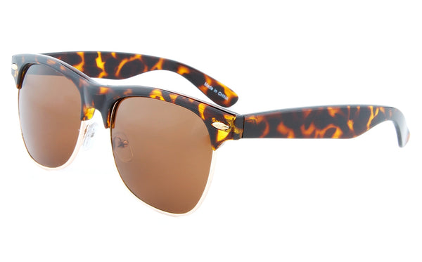Polarized Sunglasses Retro Semi Rimless Super Dark Lens (Tortoise/Brown)