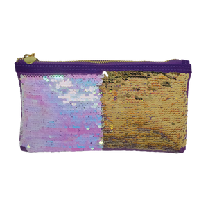 Sequin Pen Pouch Multipurpose Iridescent Reversible Sequin & Faux Leather