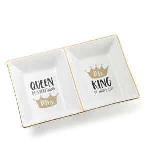 Enesco Trinket Tray Gold Glitter Crown Queen & King Accessory Organizer