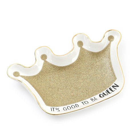 Enesco Trinket Tray Queen Crown Gold Glitter