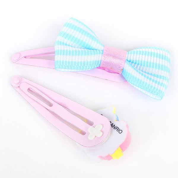 Little Twin Stars Hair Clip Stripe Sanrio Japanese Bow Hair Barrette (set of 2)