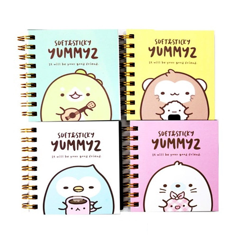 4 x Yummyz Mochi Animal Sticky Memo Pads Mini Sprial Kawaii Stationery (random)