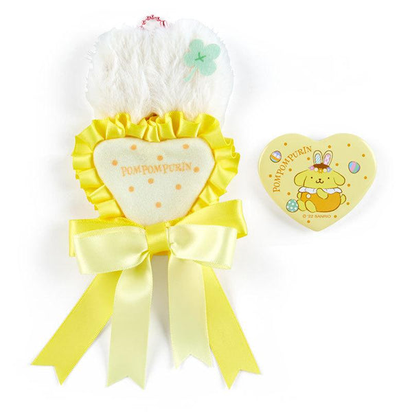 Pompompurin Bunny Rosette Keychain with Heart Shaped Pin Sanrio Japan